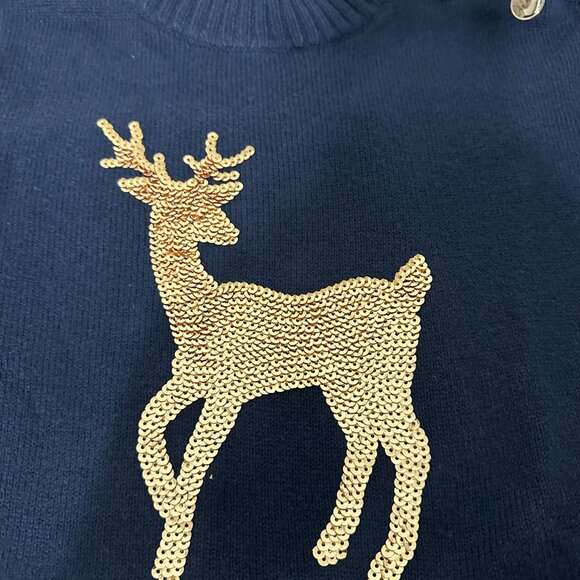 NEW | Talbots Blue Mockneck Sequin Reindeer Sweater NWT | S Petite | Holiday - Picture 3 of 13
